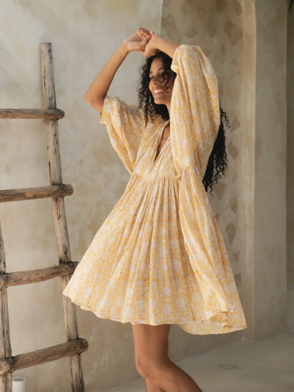 DAUGHTERS OF INDIA Kyra Mini Dress in Cumin